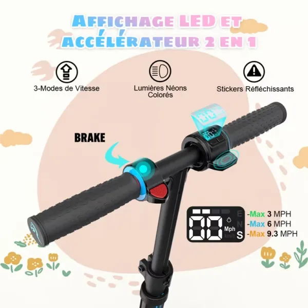 EVERCROSS TECH EV06C Trottinette Électrique pliable Enfants 6-12 Ans Écran LED Lumières colorés 3 Vitesse Hauteur Réglables Bleu – Image 3