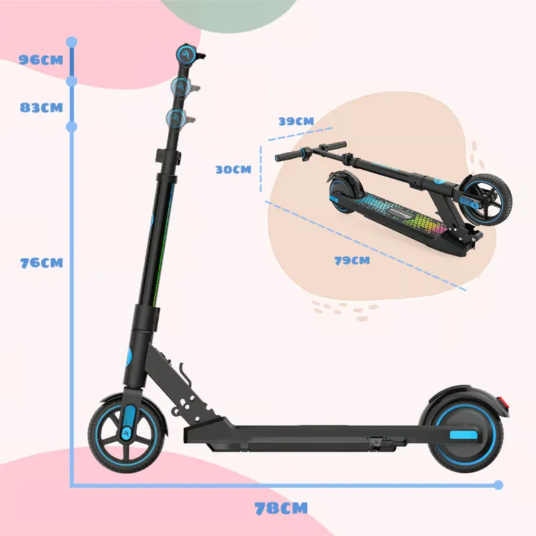 EVERCROSS TECH EV06C Trottinette Électrique pliable Enfants 6-12 Ans Écran LED Lumières colorés 3 Vitesse Hauteur Réglables Bleu – Image 4