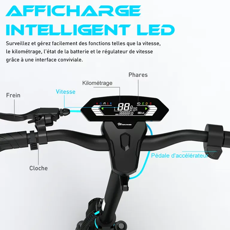 Trottinette Électrique Adulte A1 Pliable 10' Écran LED Bluetooth APP Bleu – Image 5