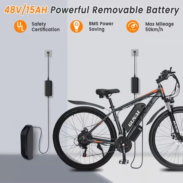 Gunai - GUNAI GN29 29" Vélo VTT Electrique 750W 48V 15Ah Autonomie 45Km+ Shimano 21 Vitesses - Gris – Image 5