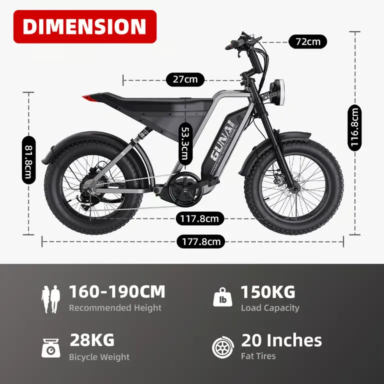 Gunai - GUNAI-Y Vélo Electrique Cyclomoteur 1000 W 48 V 18 Ah 7 Vitesses Tout Suspendu