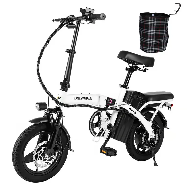 Vélo électrique pliable Honey Whale S6-S - Moteur 350W, Batterie 48V10.4AH, Autonomie 40KM, Freins à disque - Blanc